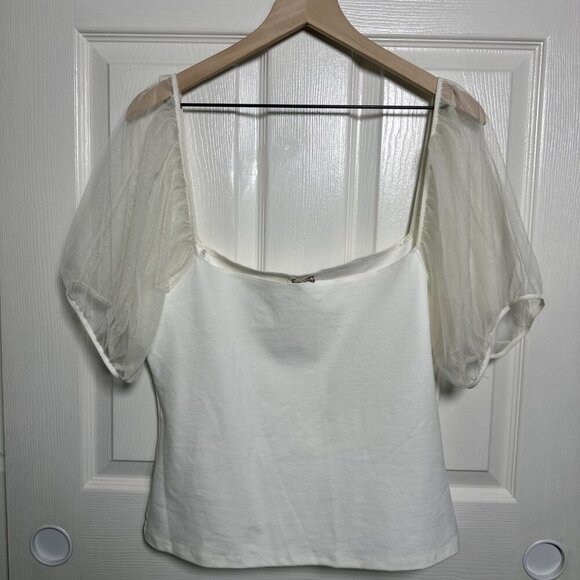 Intimately Free People XL Puff Sleeve Cami Top Mesh Sleeve Ivory Cream Boho 90s - Picture 3 of 7